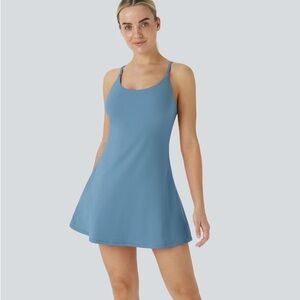 NEW Halara Softlyzero Plush Backless Active Dress Large Warm Mid Blue Easy Peasy